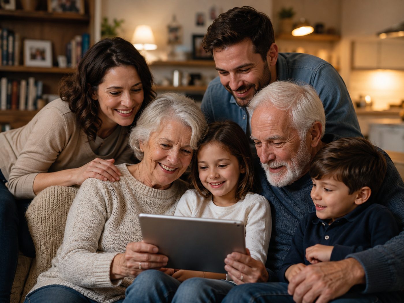 A family looking through old photographs together